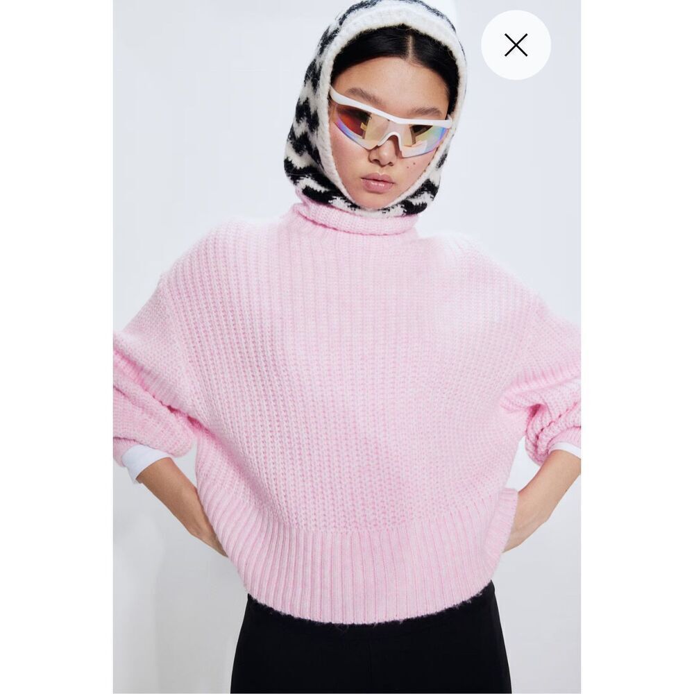 H&M BALLOON-SLEEVED KNIT SWEATER Pink NWT Size XS